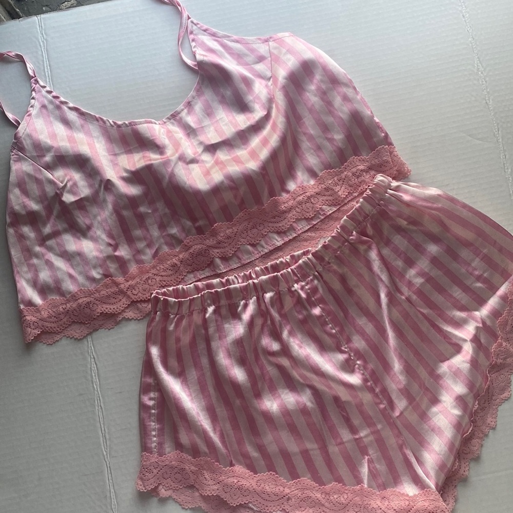 Pink silk stripped pajama